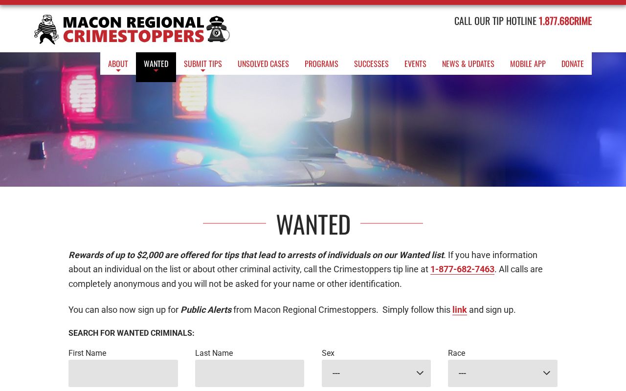 Macon Regional Crimestoppers wanted search controls with results excluded