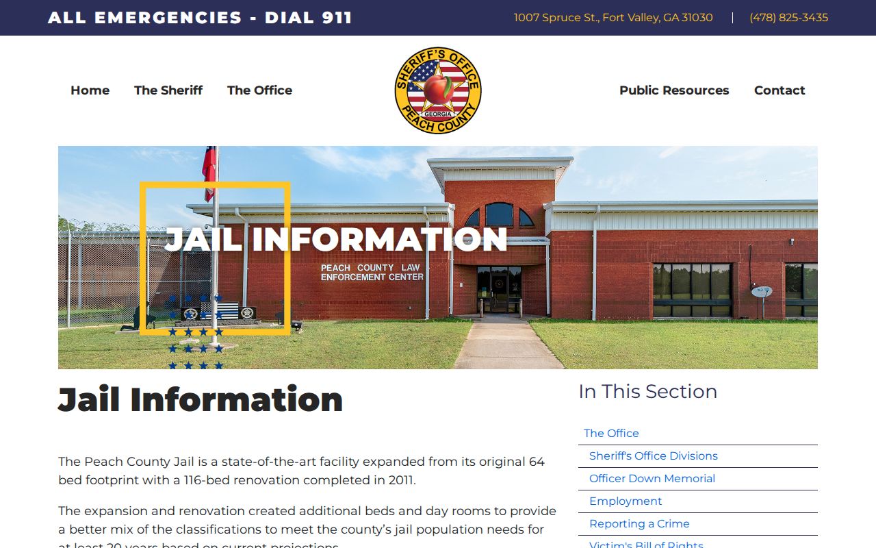 Peach County Sheriff jail information page describing custody and bond routes
